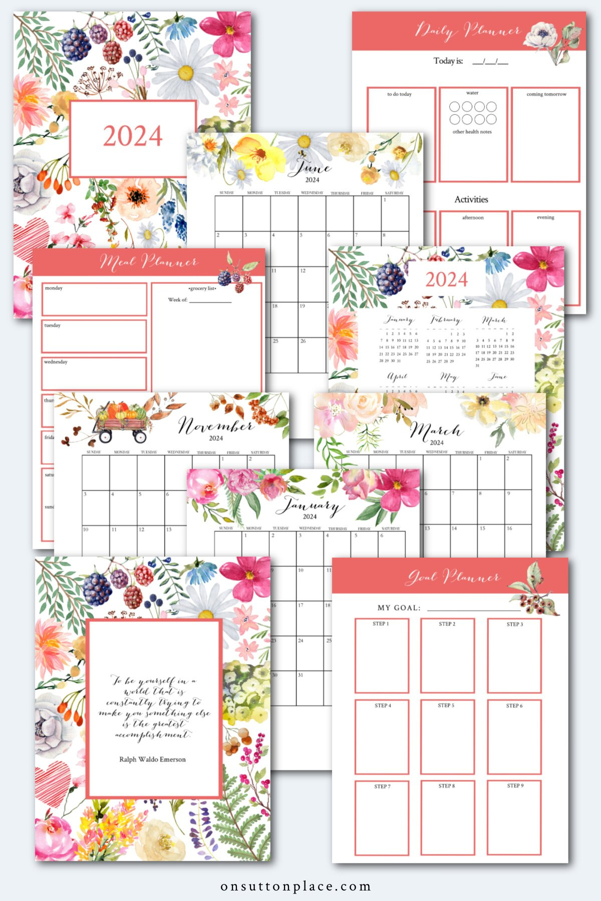 2024 Free Printable Calendar With Planner Pages - On Sutton Place | Custom Printable Calendar 2024