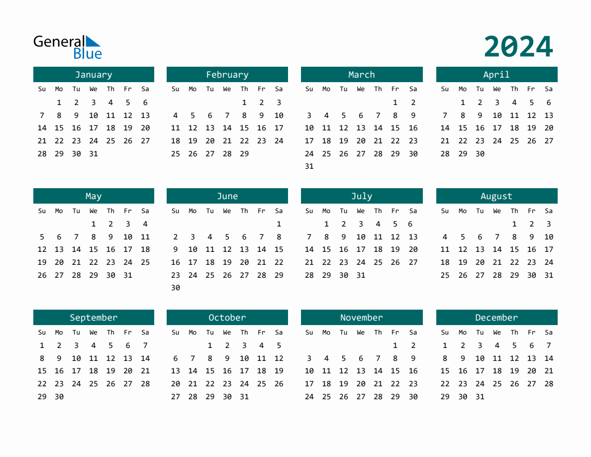 2024 Full-Year Calendar | Printable Calendar 2024 Win