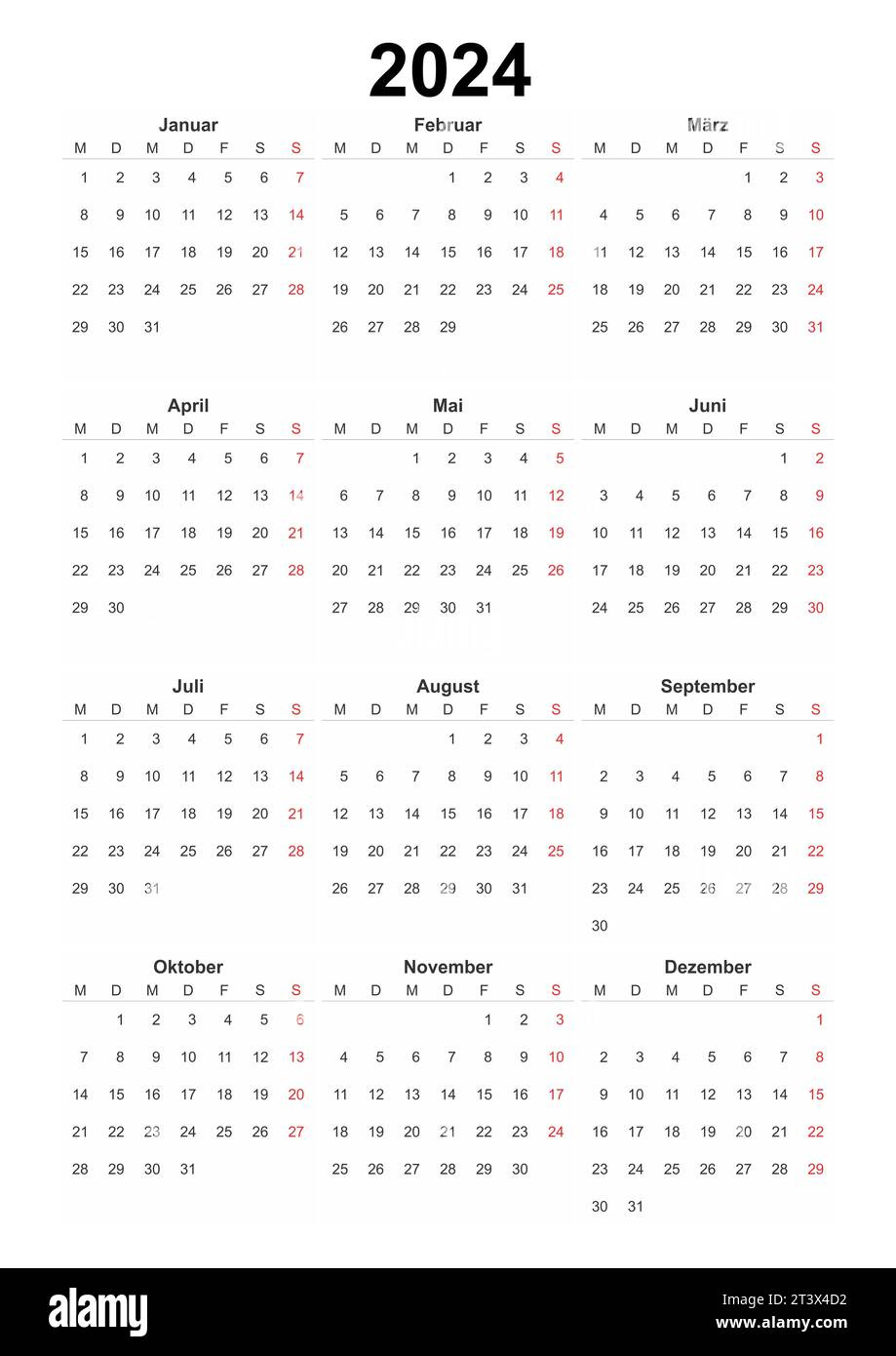 2024 German Calendar Hi-Res Stock Photography And Images - Alamy | Printable Calendar 2024 Germany