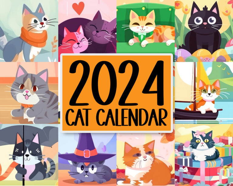 2024 Illustrated Cute Cat Calendar Printable Calendar Daily - Etsy | Cat Printable Calendar 2024