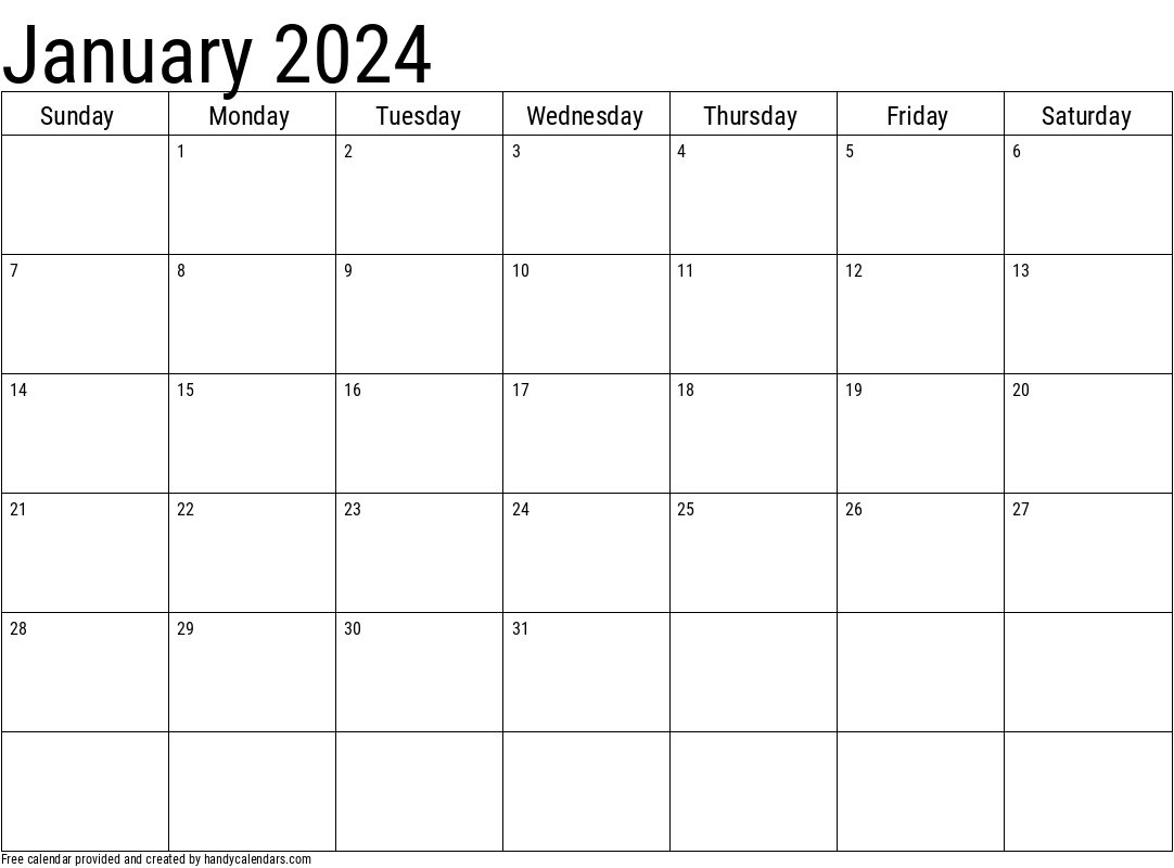 2024 January Calendars - Handy Calendars | January 2024 Calendar Printable With Lines