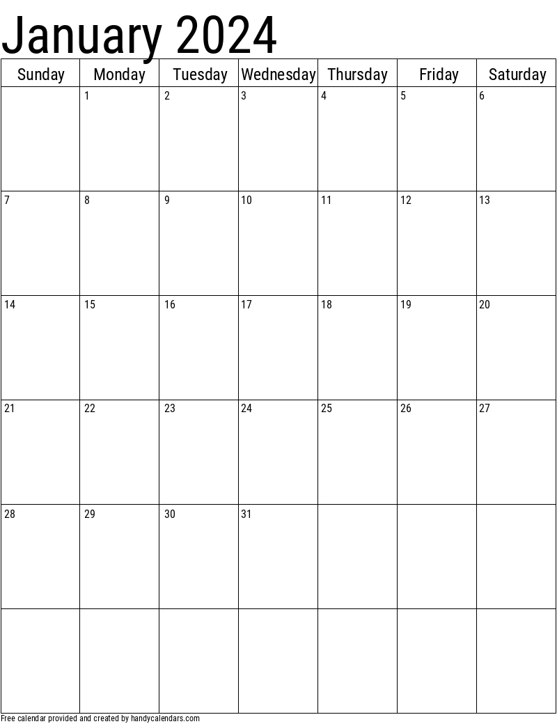 2024 January Calendars - Handy Calendars | Monthly Calendar 2024 Printable Portrait