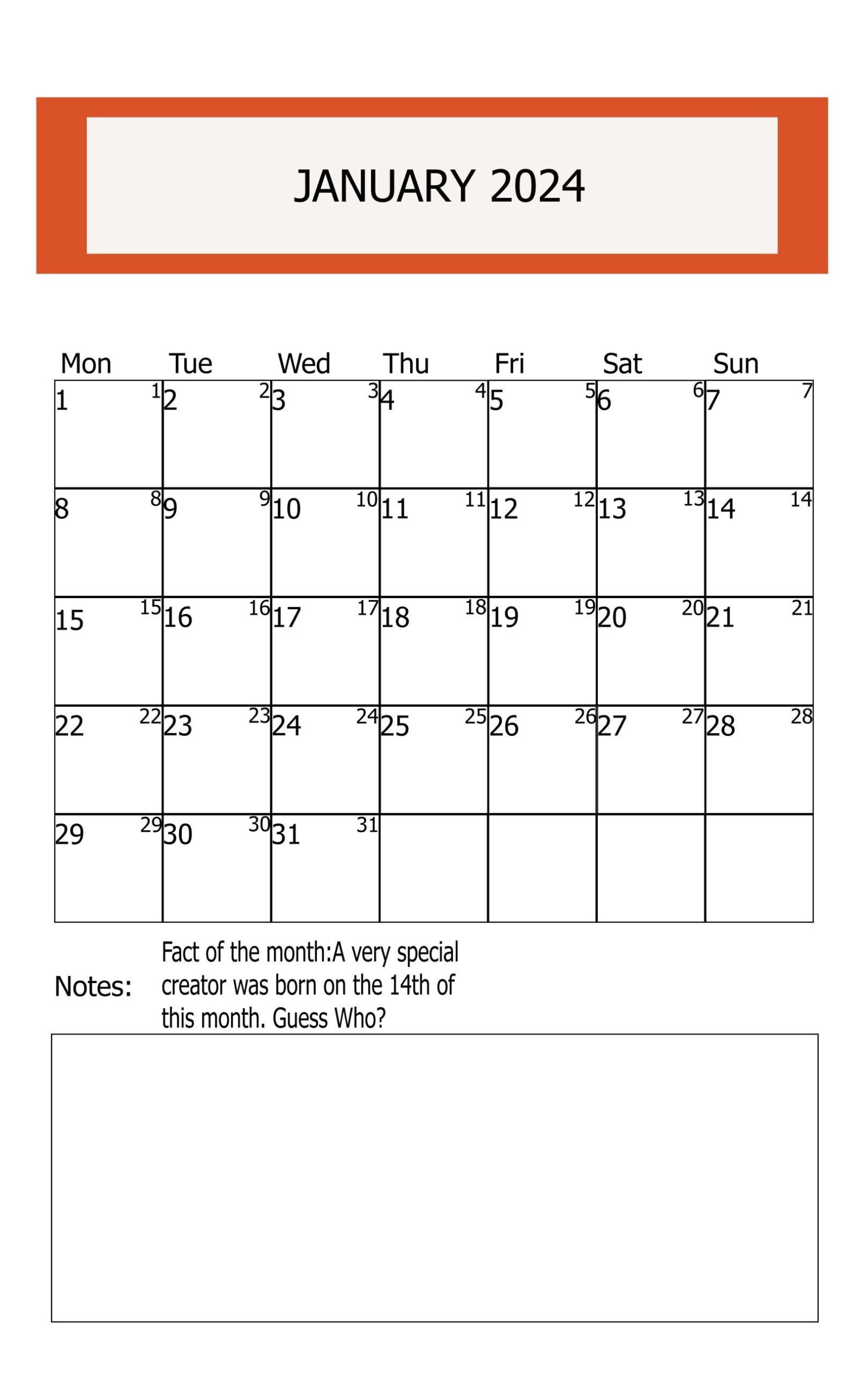 2024 January Digital Printable Calendar New Year Calendar - Etsy | January 2024 Calendar Nz Printable