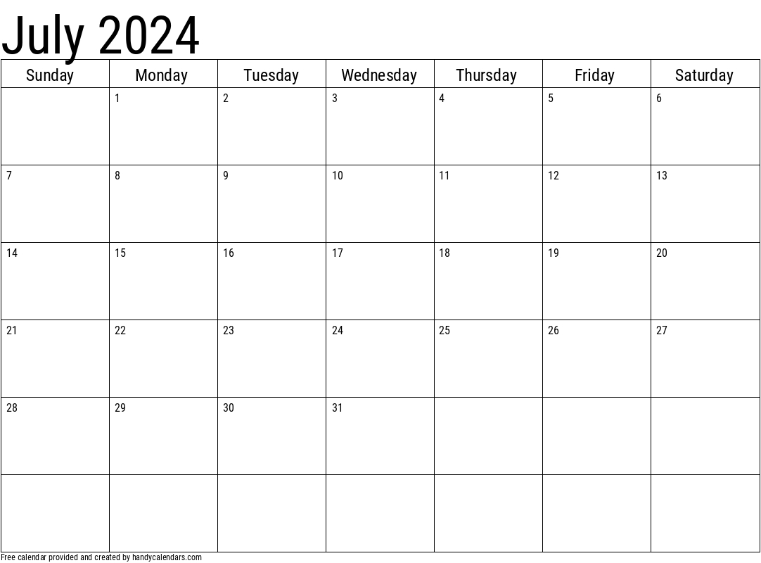 2024 July Calendars - Handy Calendars | Printable Calendar 2024 July