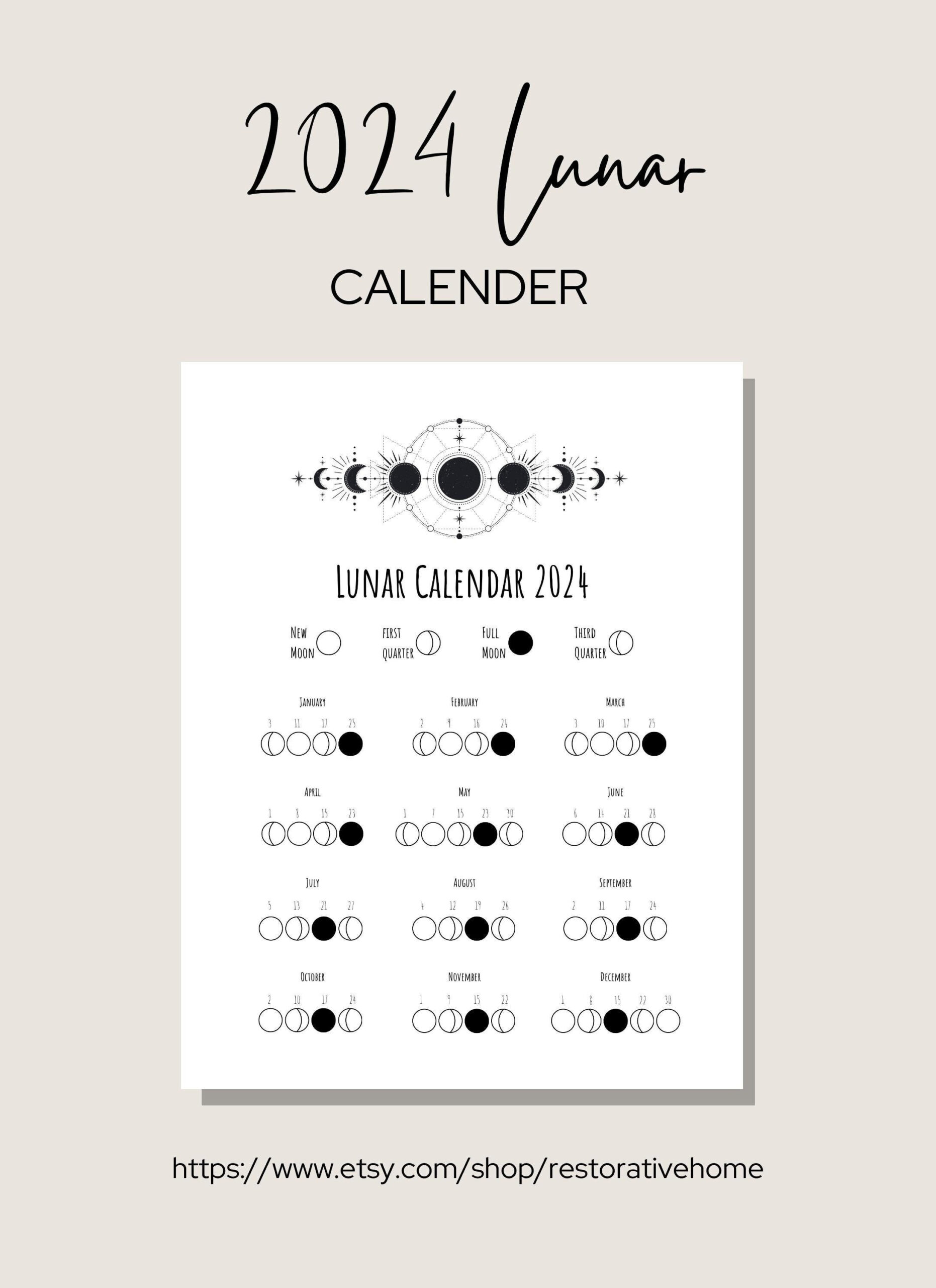 2024 Lunar Calendar Printable Moon Phase Calendar 8.5&Amp;Amp;#039;&Amp;Amp;#039; X 11 | Printable Lunar Calendar 2024