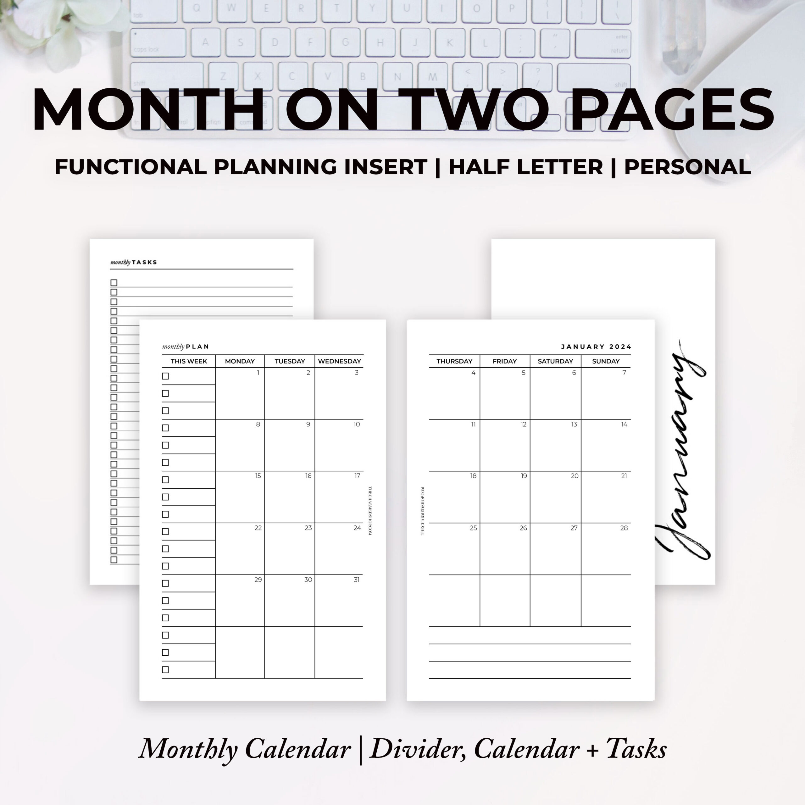 2024 Month On Two Pages Calendar {Printable Pdf} | Printable Calendar 2024 Ltr Size