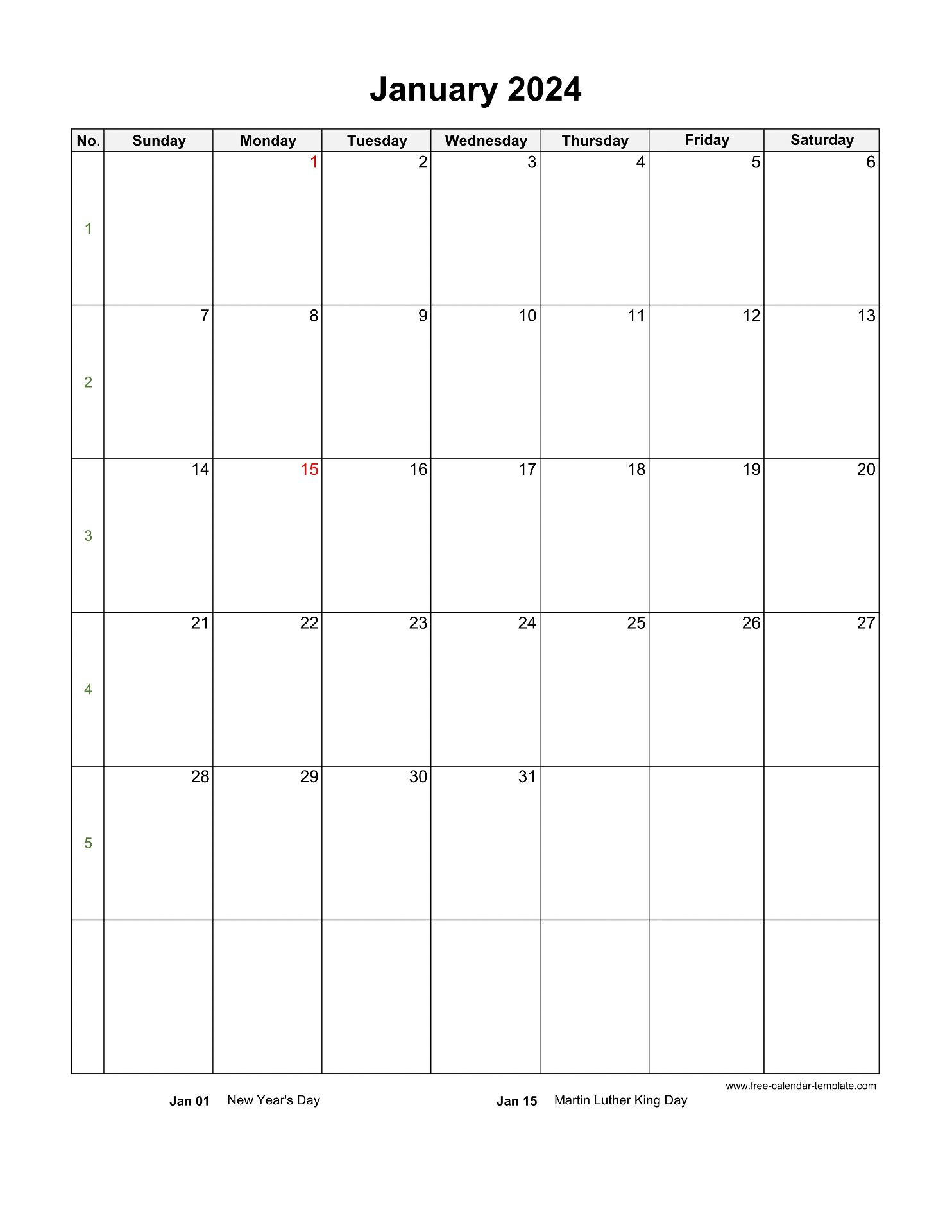 2024 Monthly Calendar (Blank Vertical Template) | Free-Calendar | 2024 Calendar Printable Microsoft