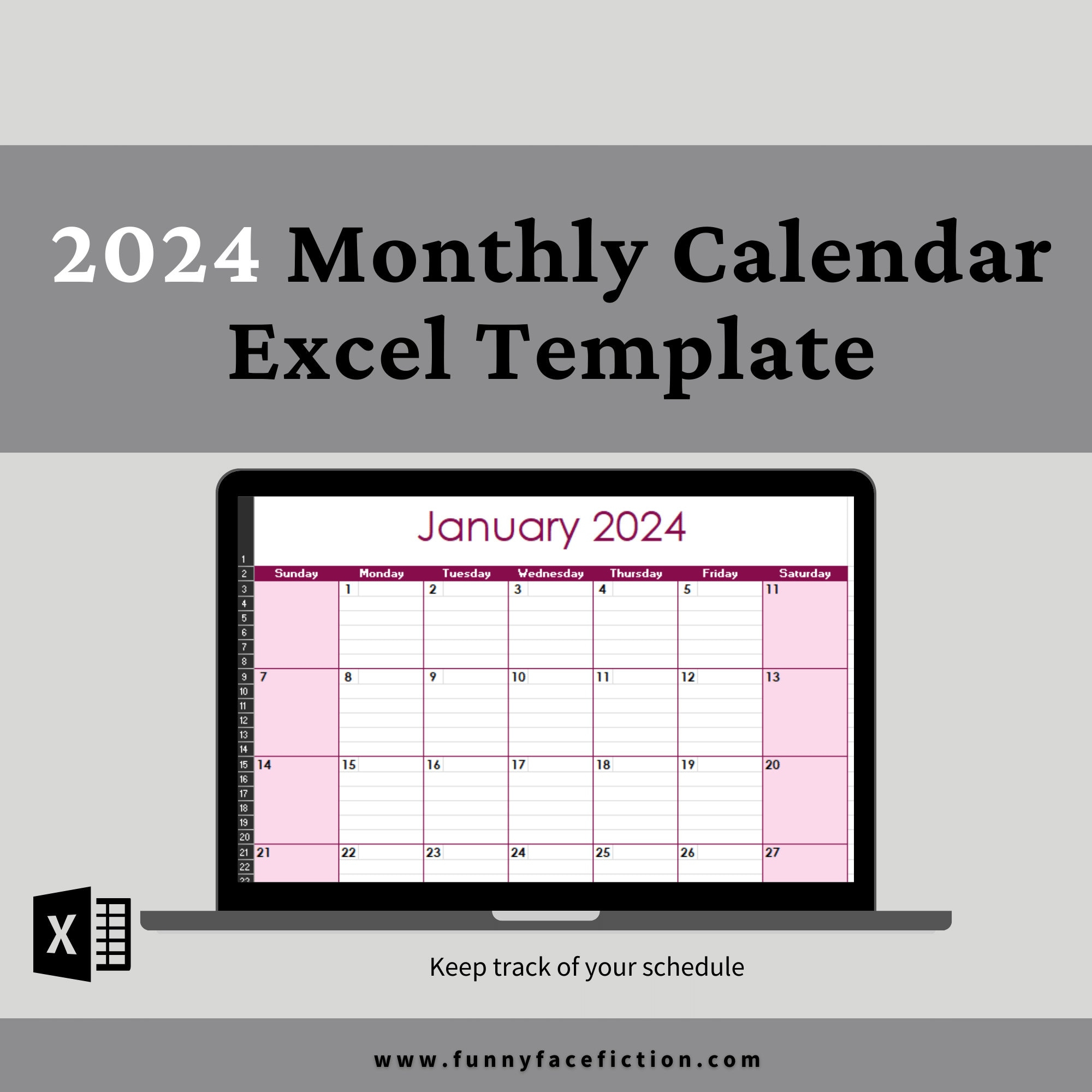 2024 Monthly Calendar Template Excel Monthly Calendar Template - Etsy | 2024 Monthly Calendar Printable Excel