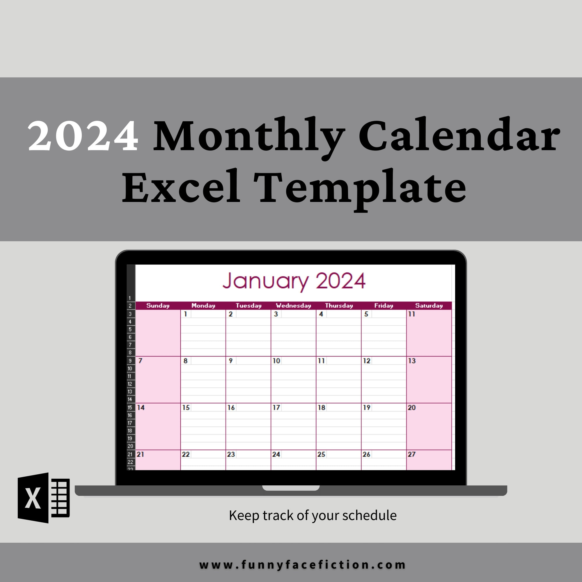 2024 Monthly Calendar Template Excel Monthly Calendar Template - Etsy | Printable Calendar 2024 Monthly Excel