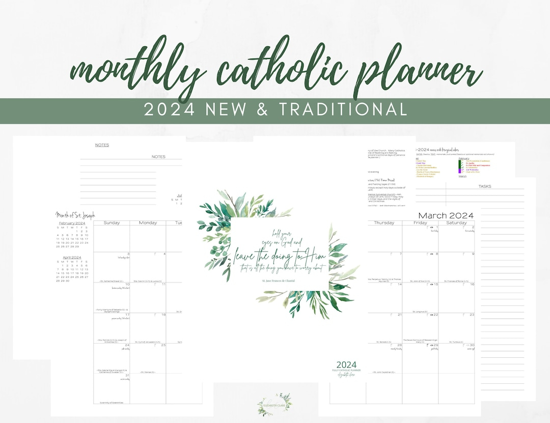 2024 Monthly Catholic Planner Printable Pdf: Monthly Calendar - Etsy | Printable Catholic Calendar 2024
