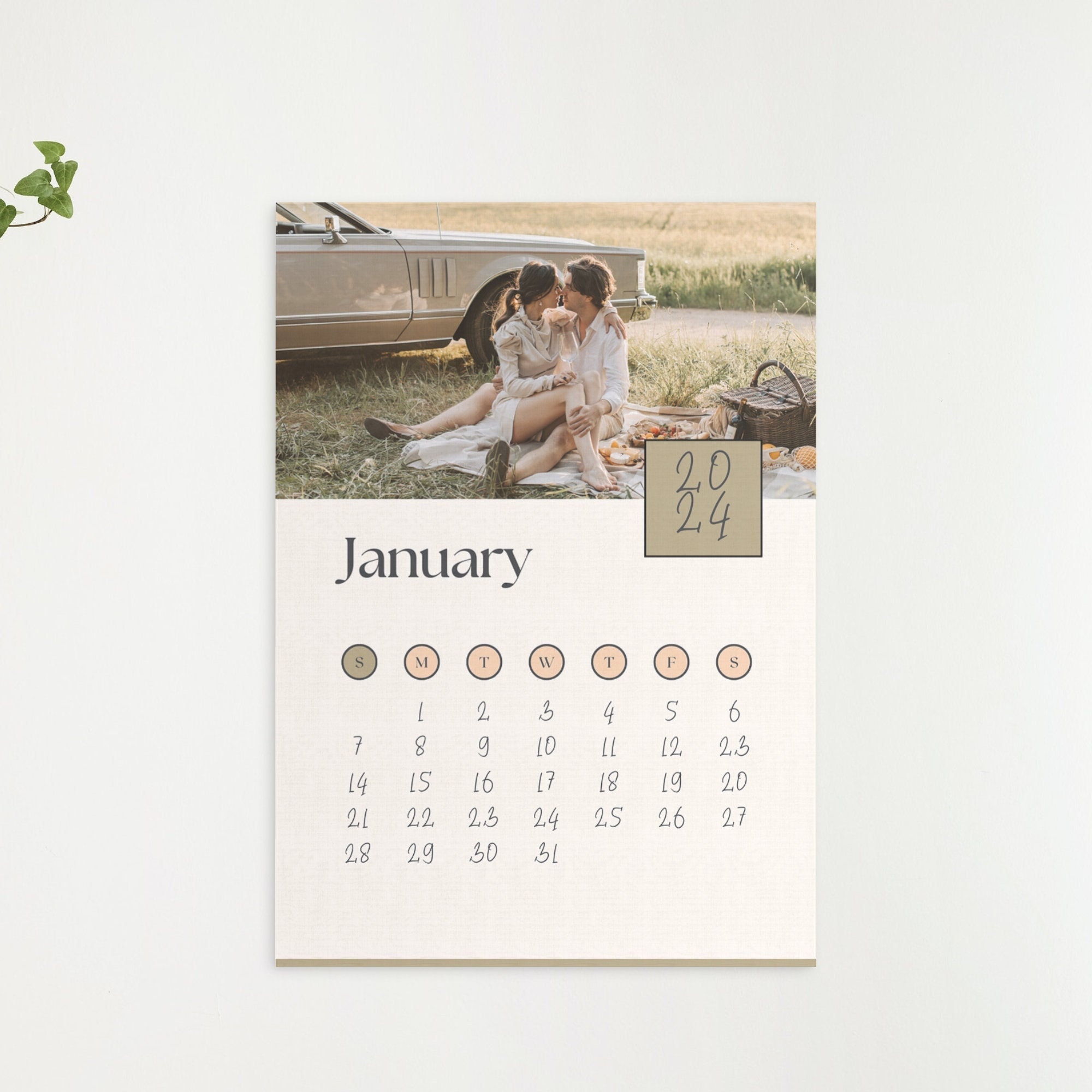 2024 Photo Wall Calendar Template Beige Printable Hanging - Etsy | Printable Calendar 4U 2024