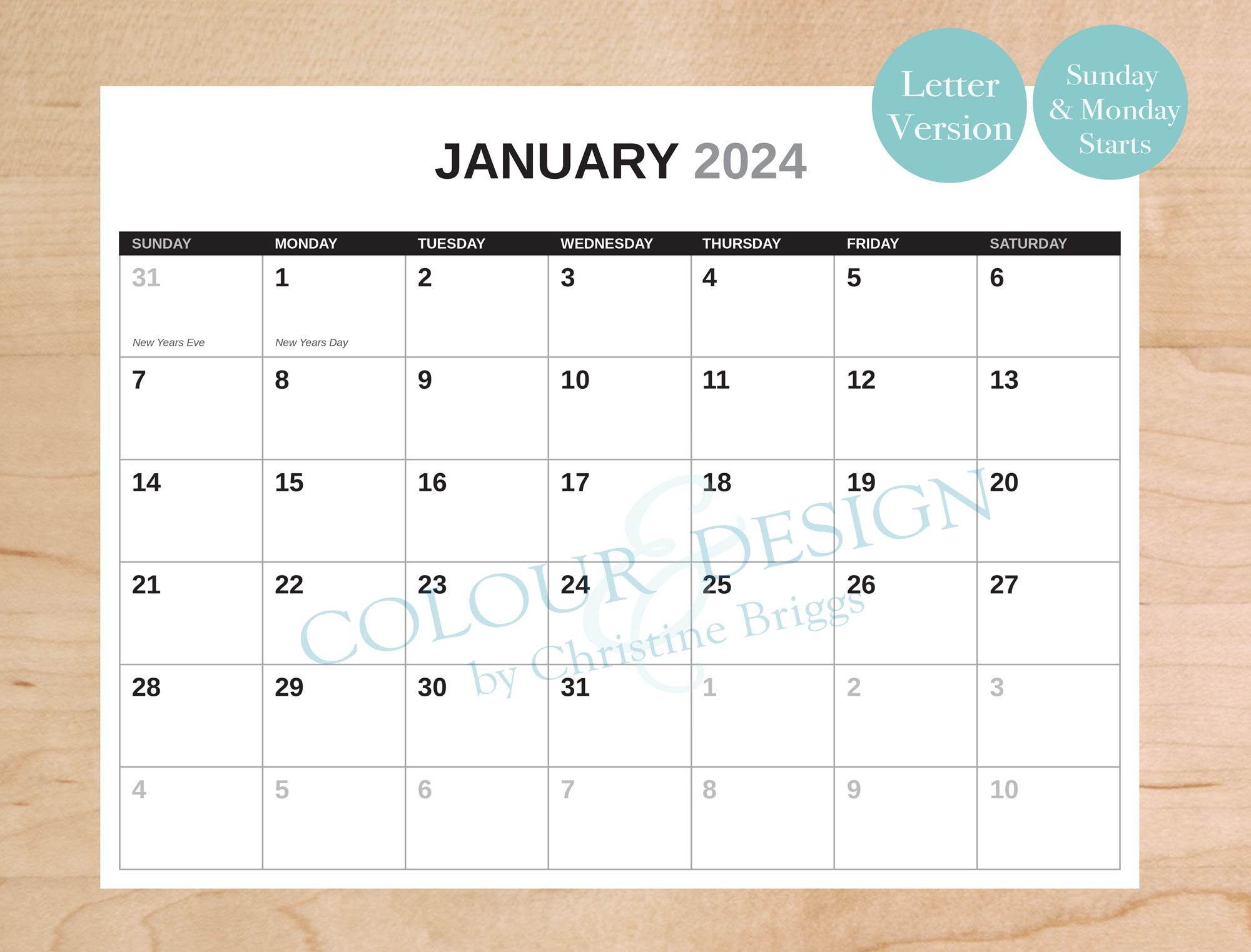 2024 Printable Calendar. 13 Month Calendar Yearly Monthly - Etsy | Printable Calendar 2024 Hp
