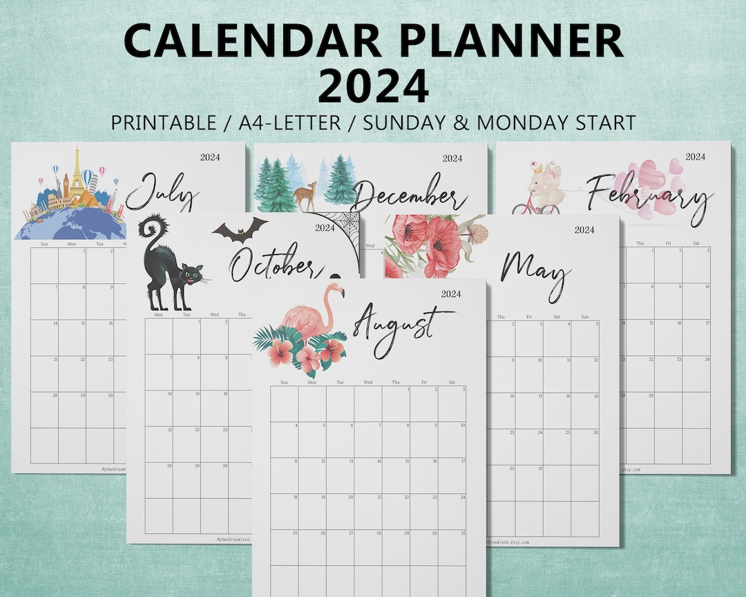 2024 Printable Calendar Monthly Calendar 2024 Printable 2024 - Etsy | 2024 Calendar Labs Printable