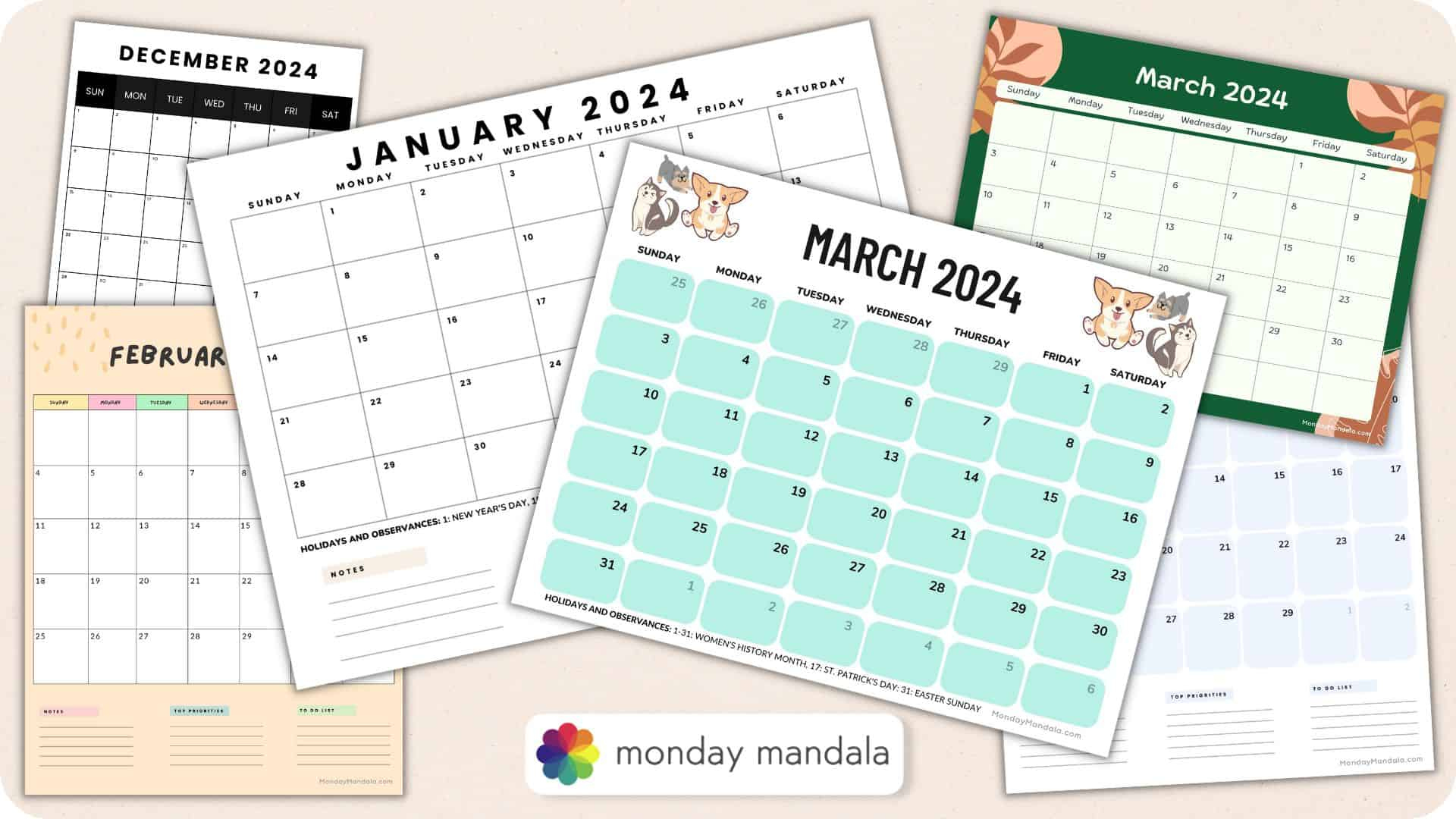 2024 Printable Calendars (56 Free Pdf Printables) | 2024 Monthly Calendar Printable Free Pdf
