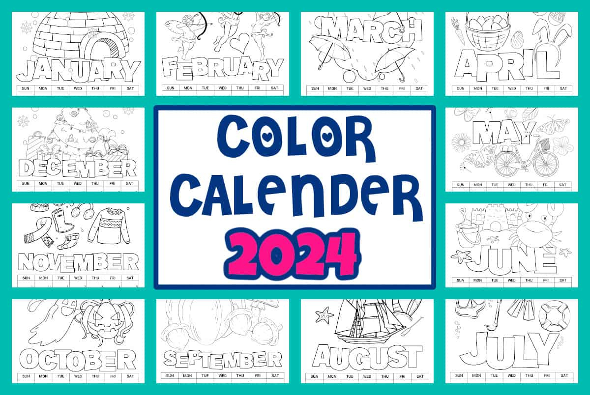 2024 Printable Coloring Calendar For Kids - Made With Happy | Printable Coloring Calendar 2024