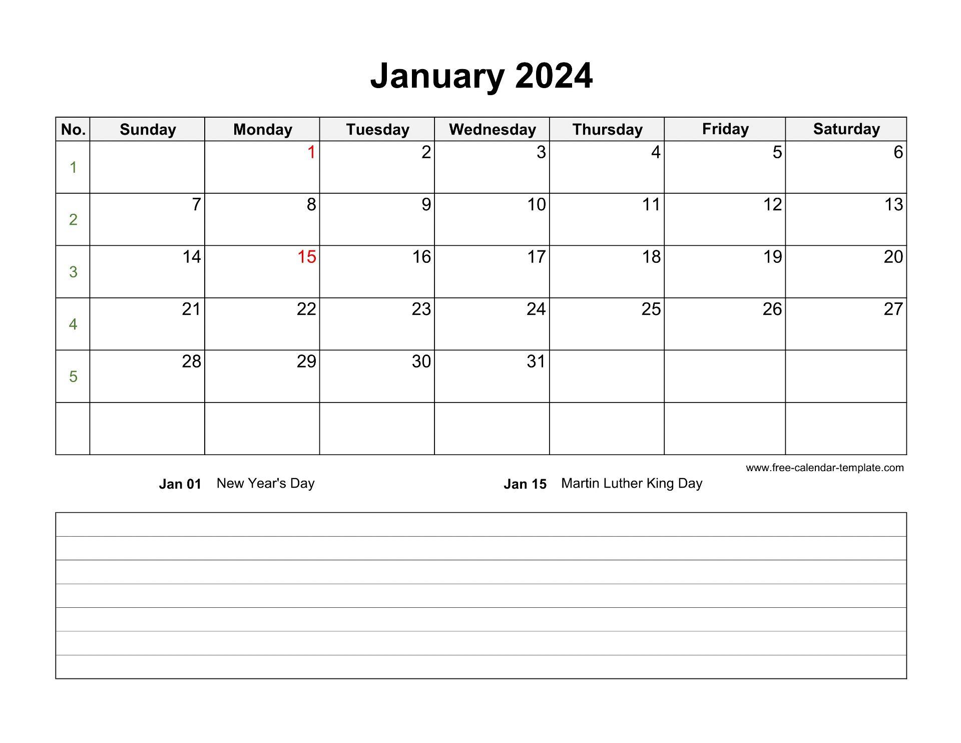2024 Printable Monthly Calendar With Space For Appointments | Free Printable 2024 Calendar With Notes Section
