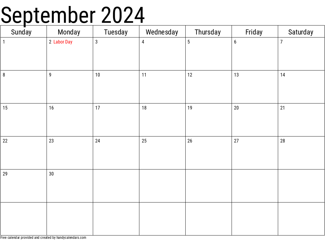 2024 September Calendars - Handy Calendars | Calendar September 2024 Printable