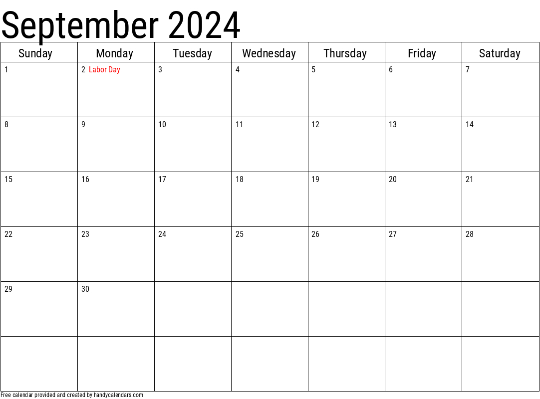 2024 September Calendars - Handy Calendars | Printable Calendar 2024 September