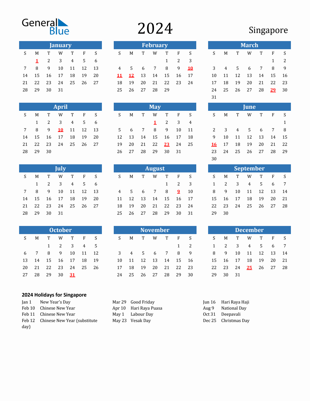 2024 Singapore Calendar With Holidays | Printable Calendar 2024 Singapore Public Holiday