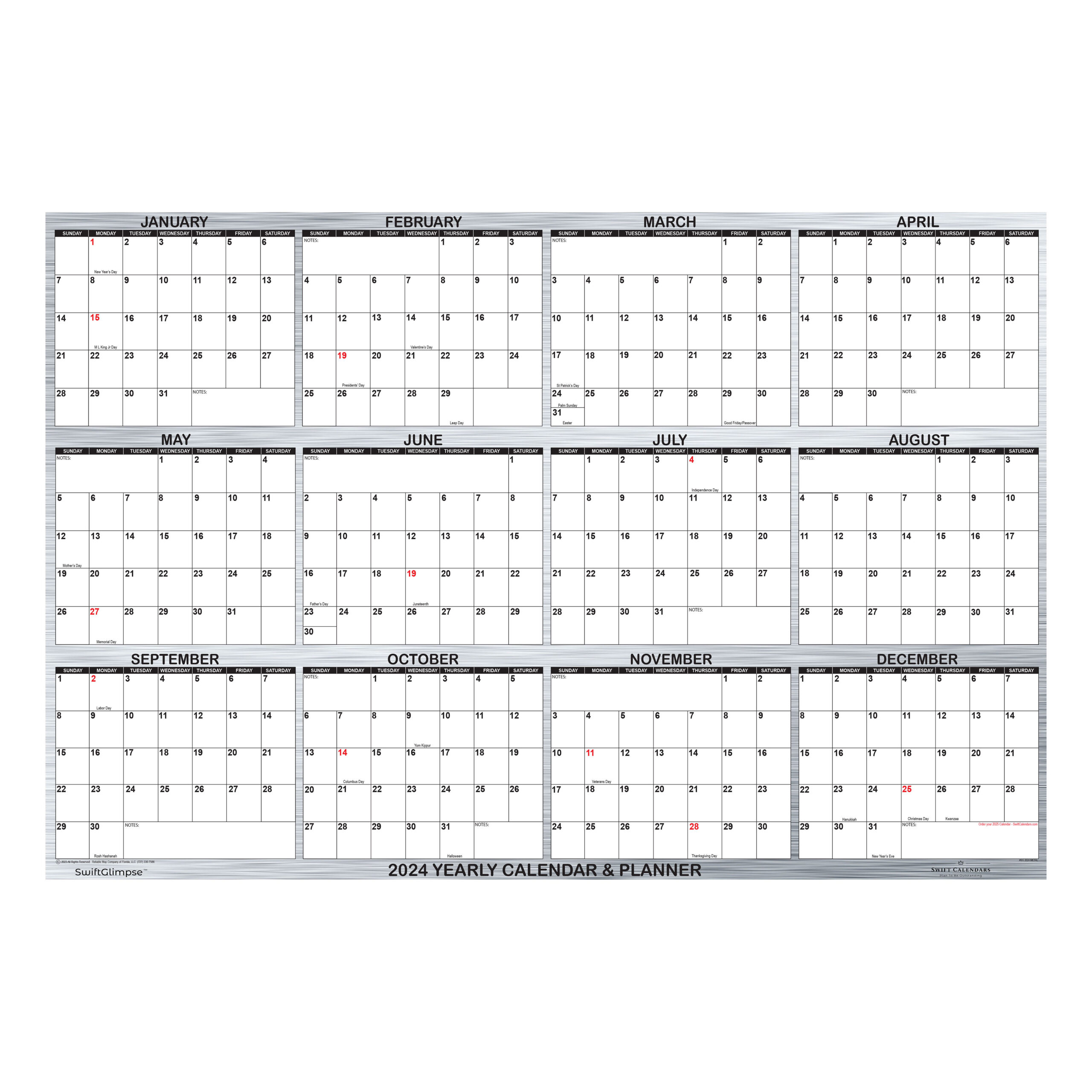 2024 Wall Calendar Designer Metal 24″ X 36″ Swiftglimpse | | 2024 Yearly Wall Calendar