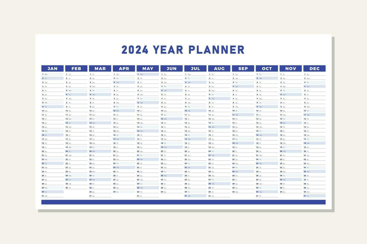2024 Year Planner Calendar In Blue Vector Design Template 27206422 | 2024 Yearly Planner Printable Free