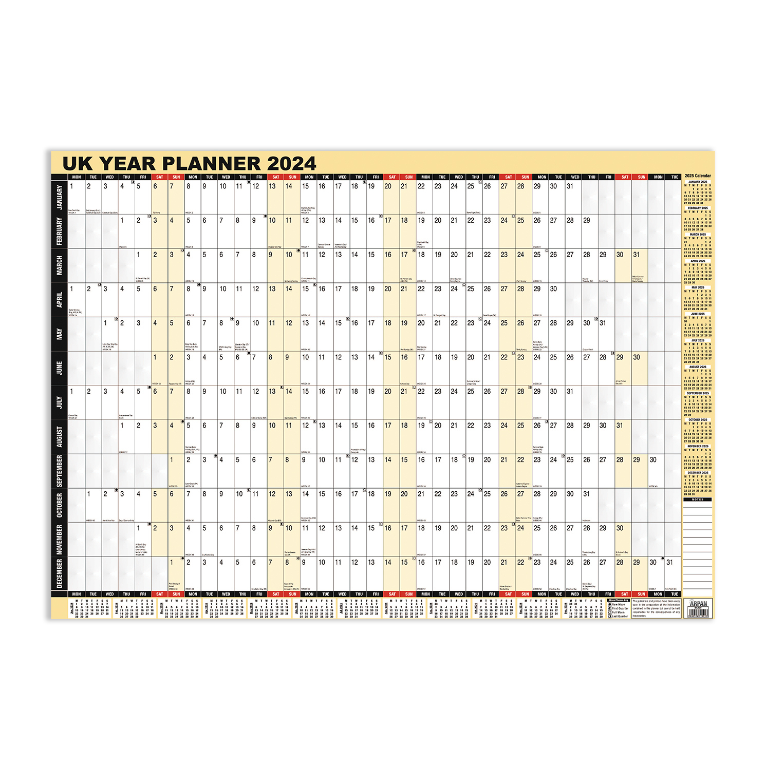 2024 Year Wall Planner, Laminated Yearly Wall Planner Calendar | 2024 Yearly Wall Calendar