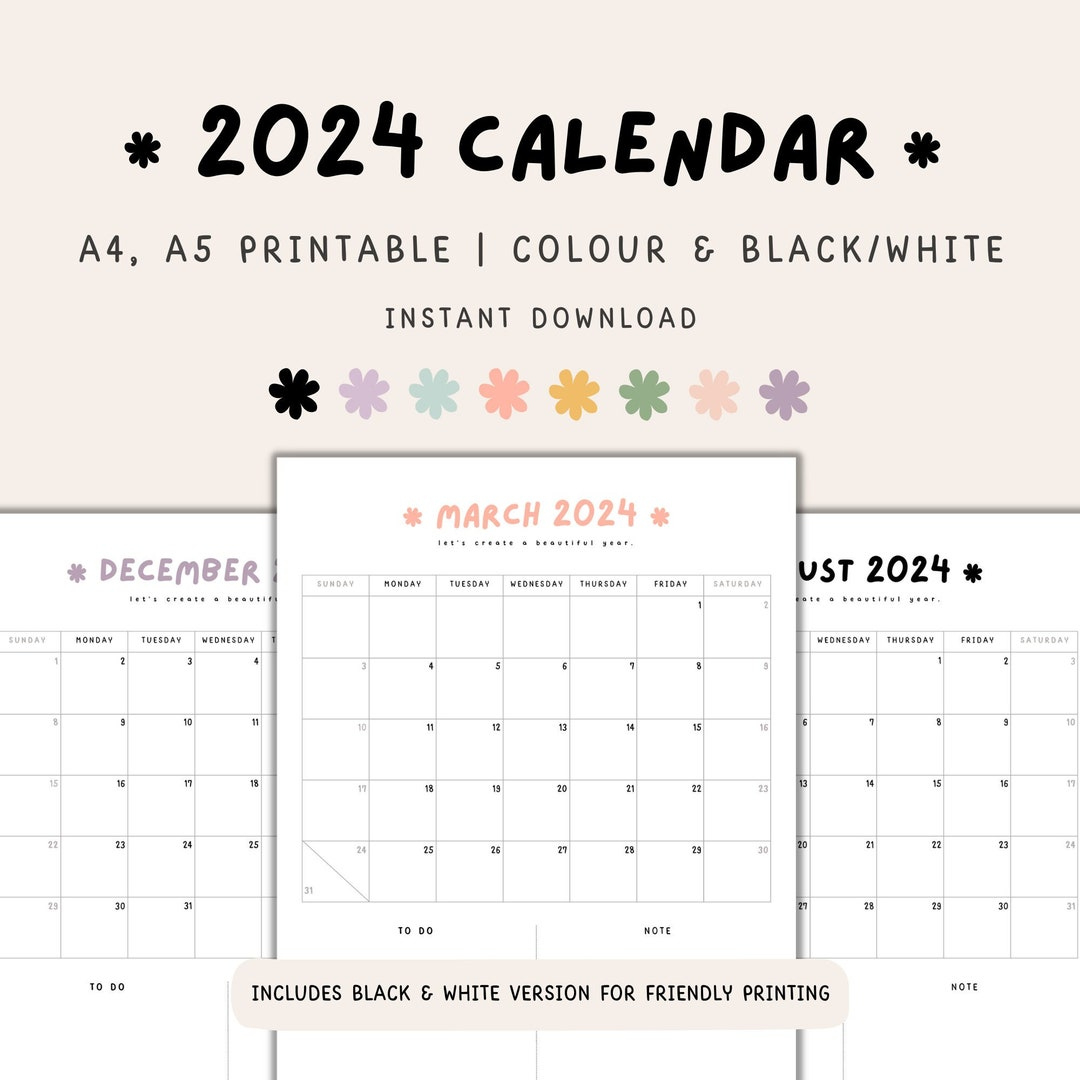 2024 Yearly Calendar Printable 2024 Planner Printable 2024 - Etsy | Printable Calendar 2024 Kuwait
