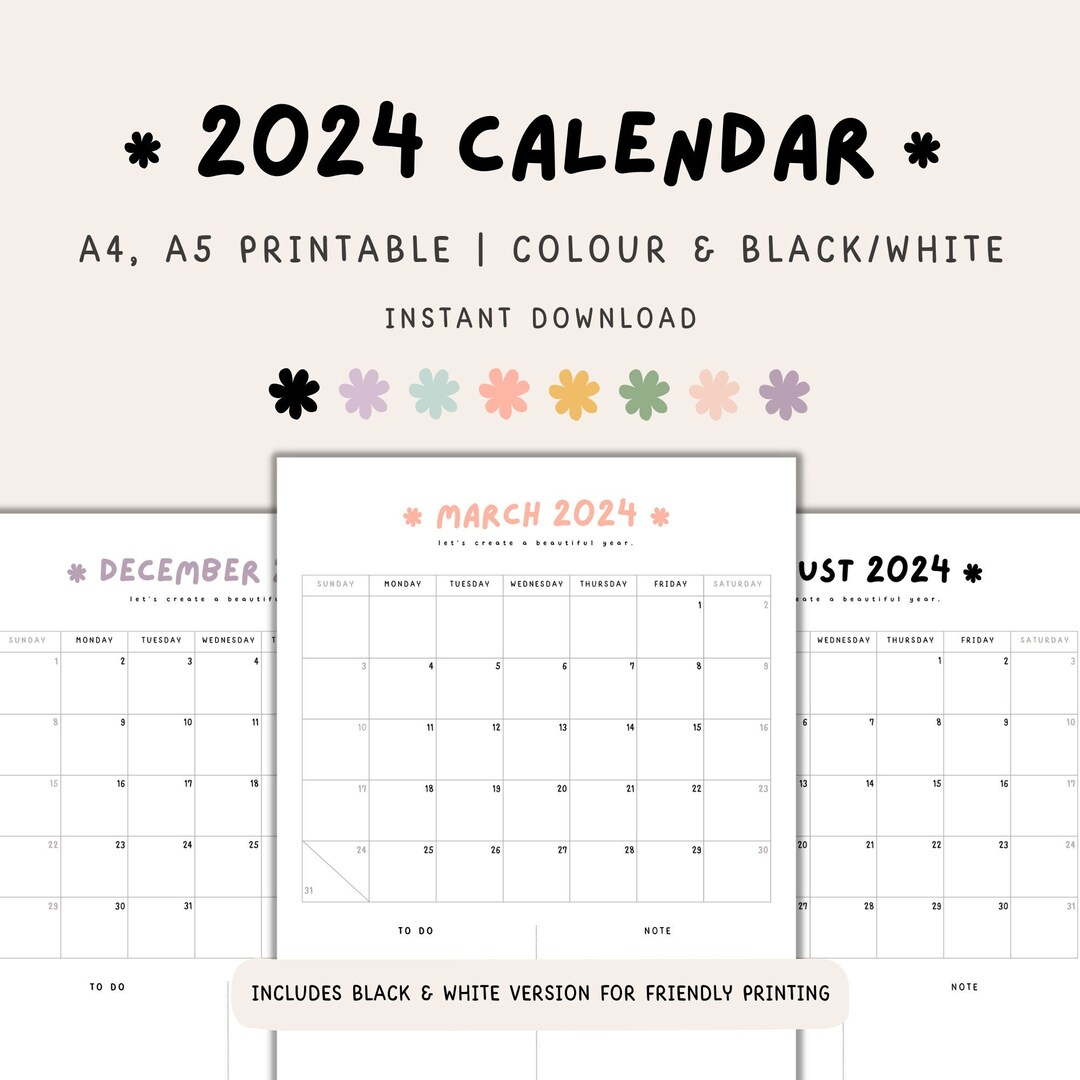 2024 Yearly Calendar Printable 2024 Planner Printable 2024 - Etsy | Printable Calendar 2024 Mauritius