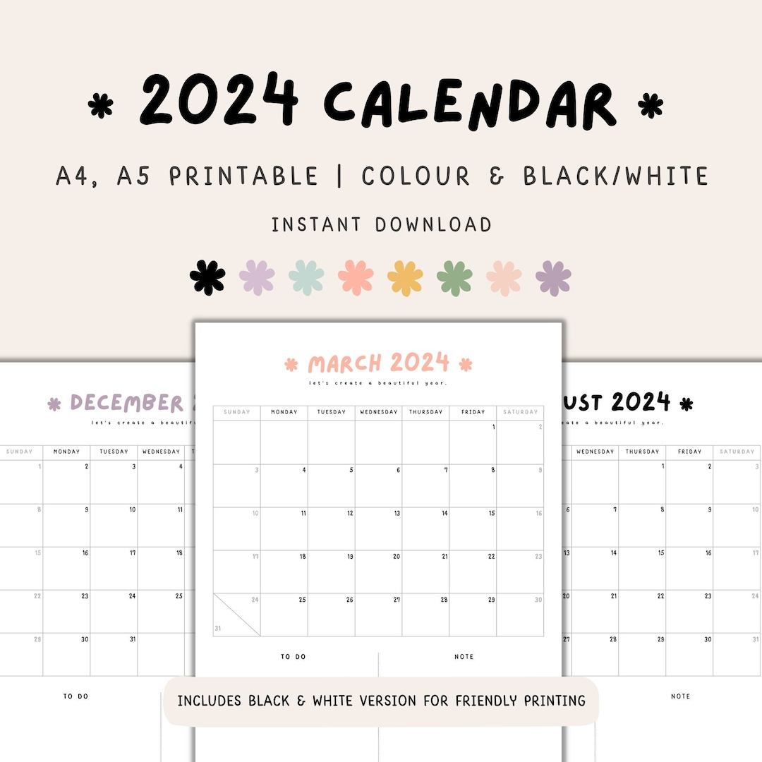 2024 Yearly Calendar Printable 2024 Planner Printable 2024 - Etsy | Printable Calendar 2024 Pakistan