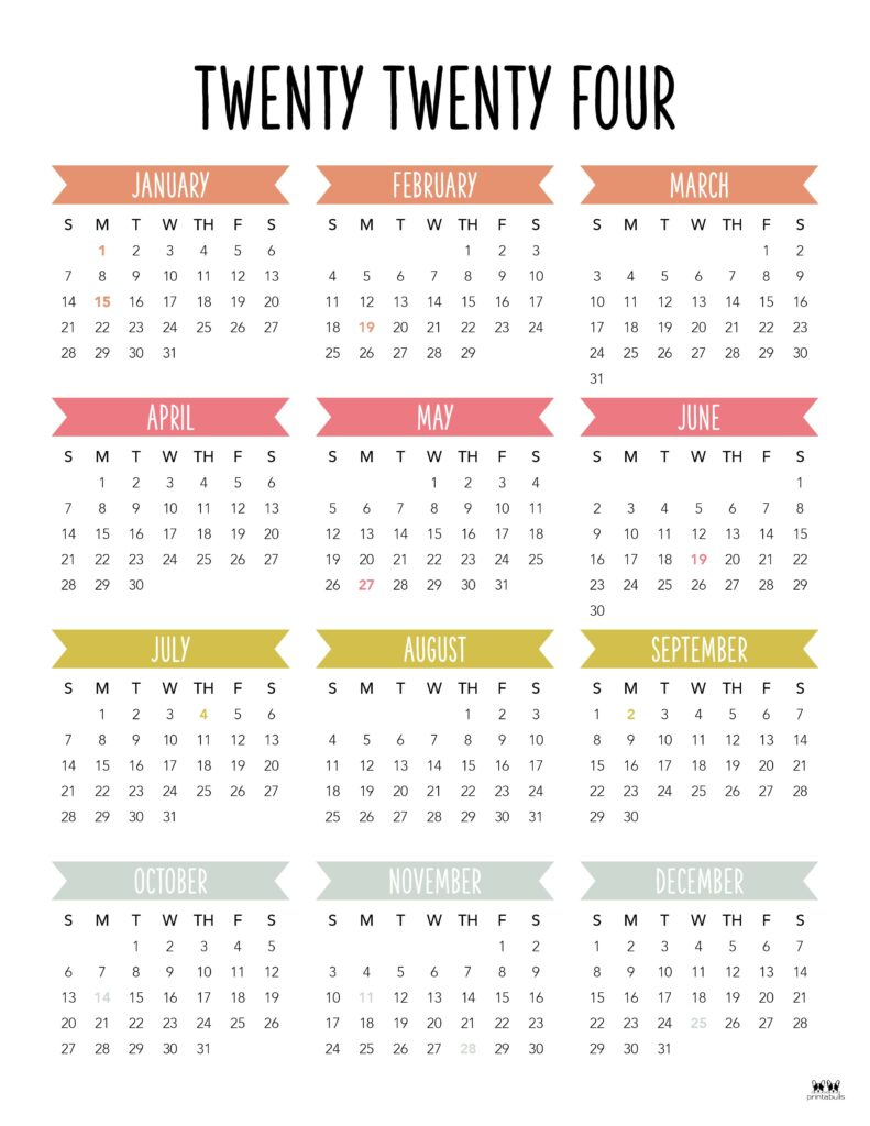 2024 Yearly Calendars - 29 Free Printables | Printabulls | 2024 Yearly Calendar Free