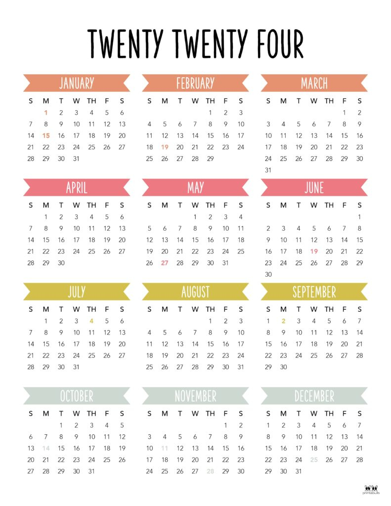 2024 Yearly Calendars - 29 Free Printables | Printabulls | 2024 Yearly Calendar Print