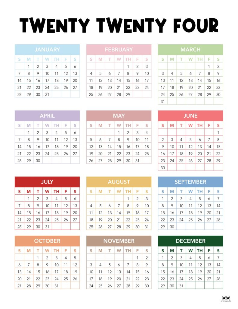 2024 Yearly Calendars - 29 Free Printables | Printabulls | 2024 Yearly Calendar Printable Pdf