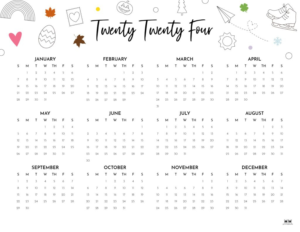 2024 Yearly Calendars - 29 Free Printables | Printabulls | Annual Calendar 2024 Printable