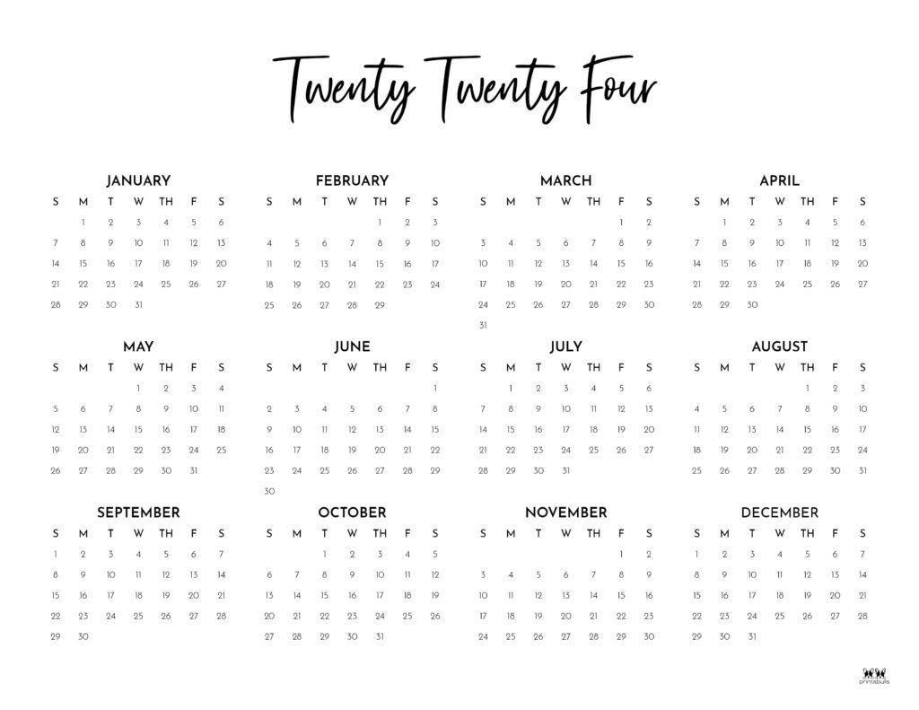 2024 Yearly Calendars - 29 Free Printables | Printabulls | Calendar 2024 Printable Yearly