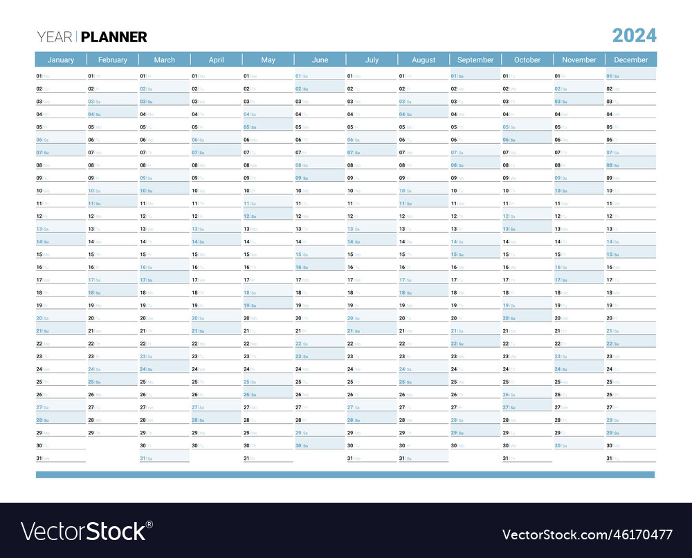 2024 Yearly Planner Or Organizer Design Template Vector Image | 2024 Yearly Planner Template