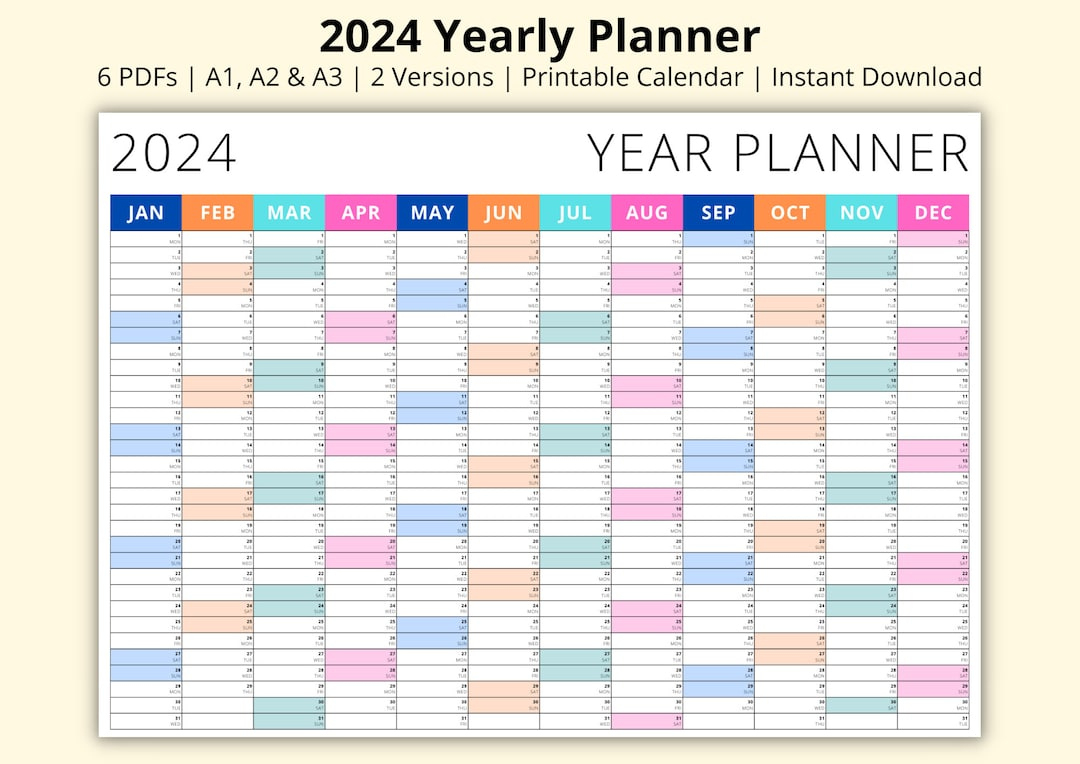 2024 Yearly Planner, Simple 2024 Calendar, Large Wall Planner | 2024 Yearly Planner Template