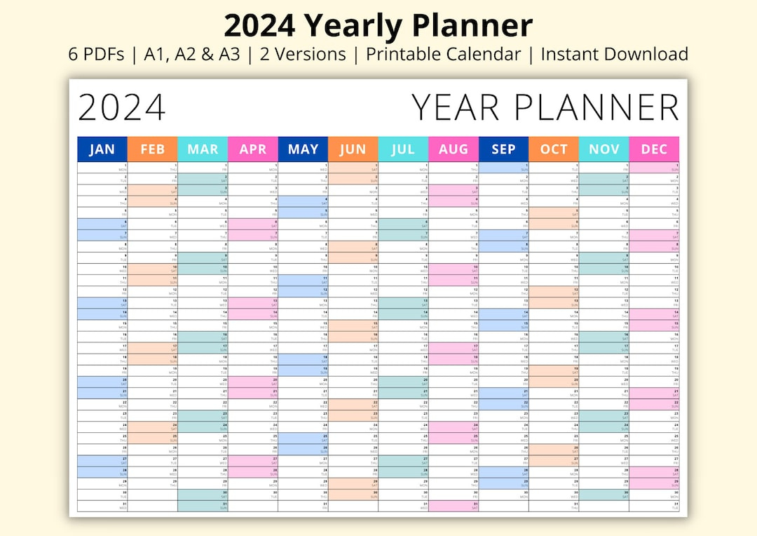 2024 Yearly Planner, Simple 2024 Calendar, Large Wall Planner | Calendar 2024 Printable A3