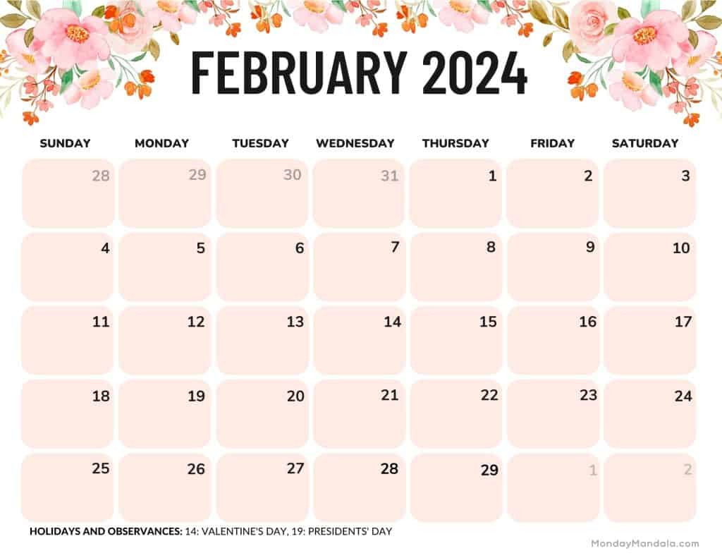 52 February 2024 Calendars (Free Pdf Printables) | February 2024 Calendar Printable Pdf