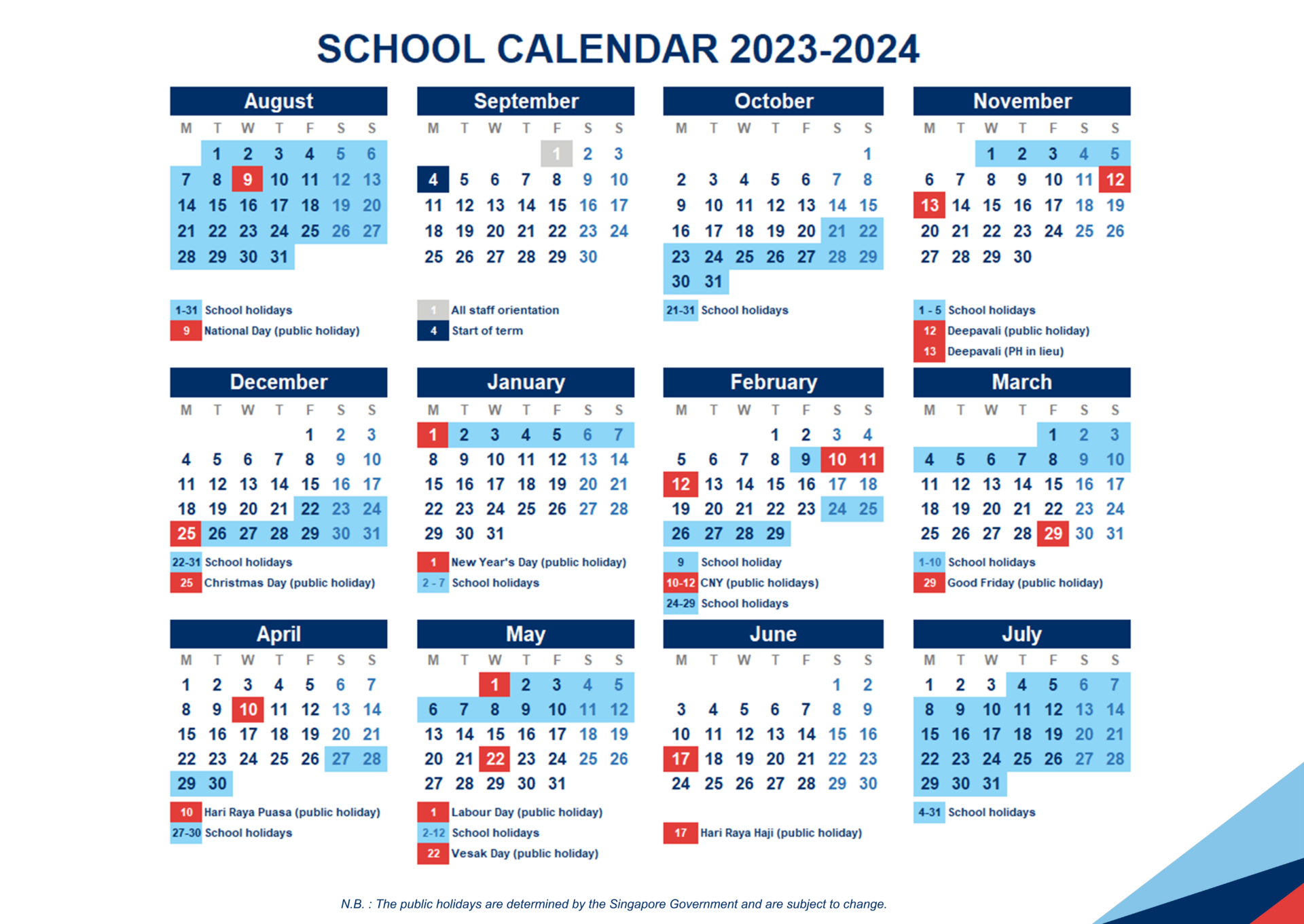 Academic Calendar - International French School (Singapore) | Year 2024 Calendar Singapore