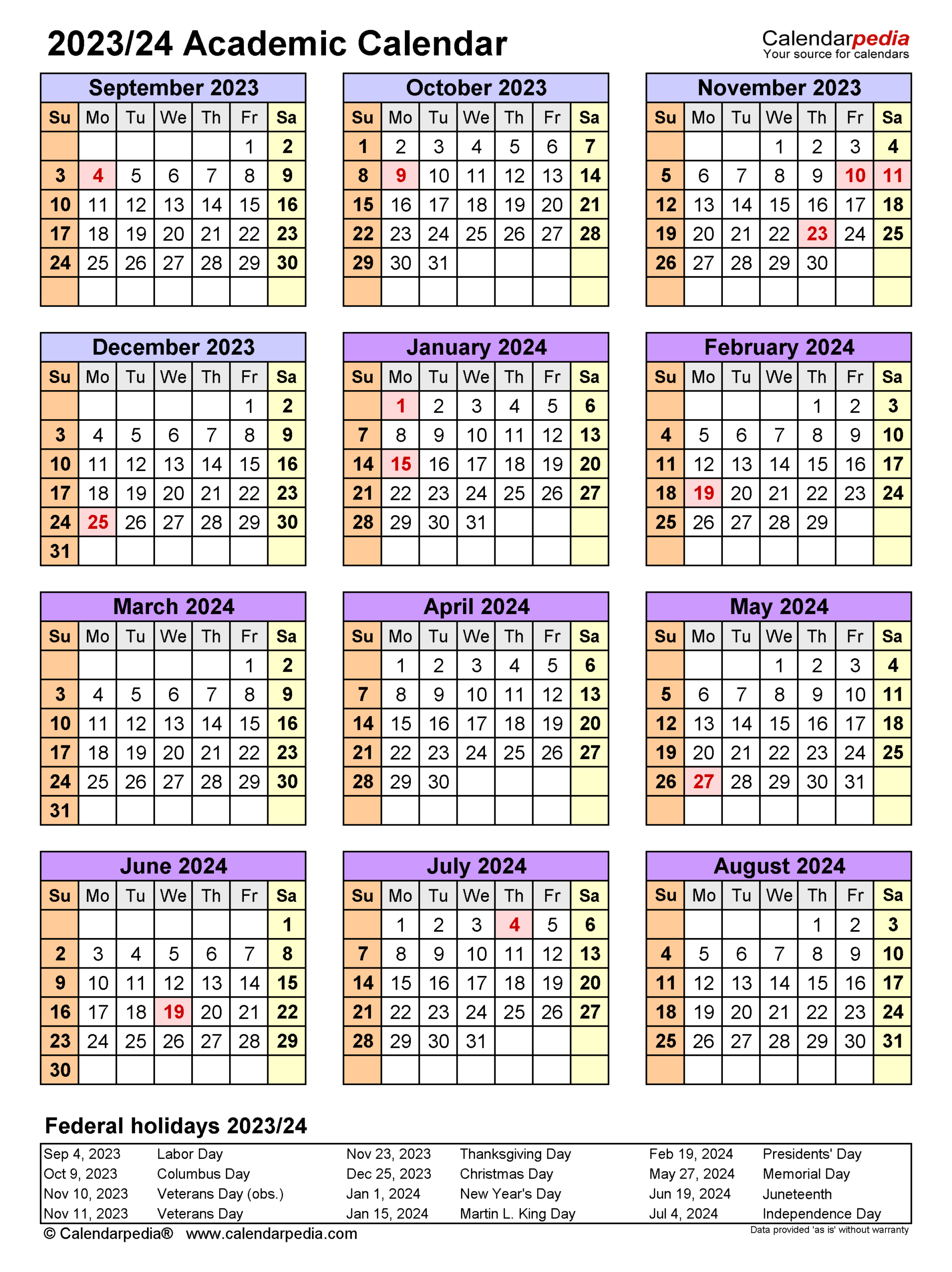 Academic Calendars 2023/2024 - Free Printable Pdf Templates | Free Printable Academic Calendar 2023 2024