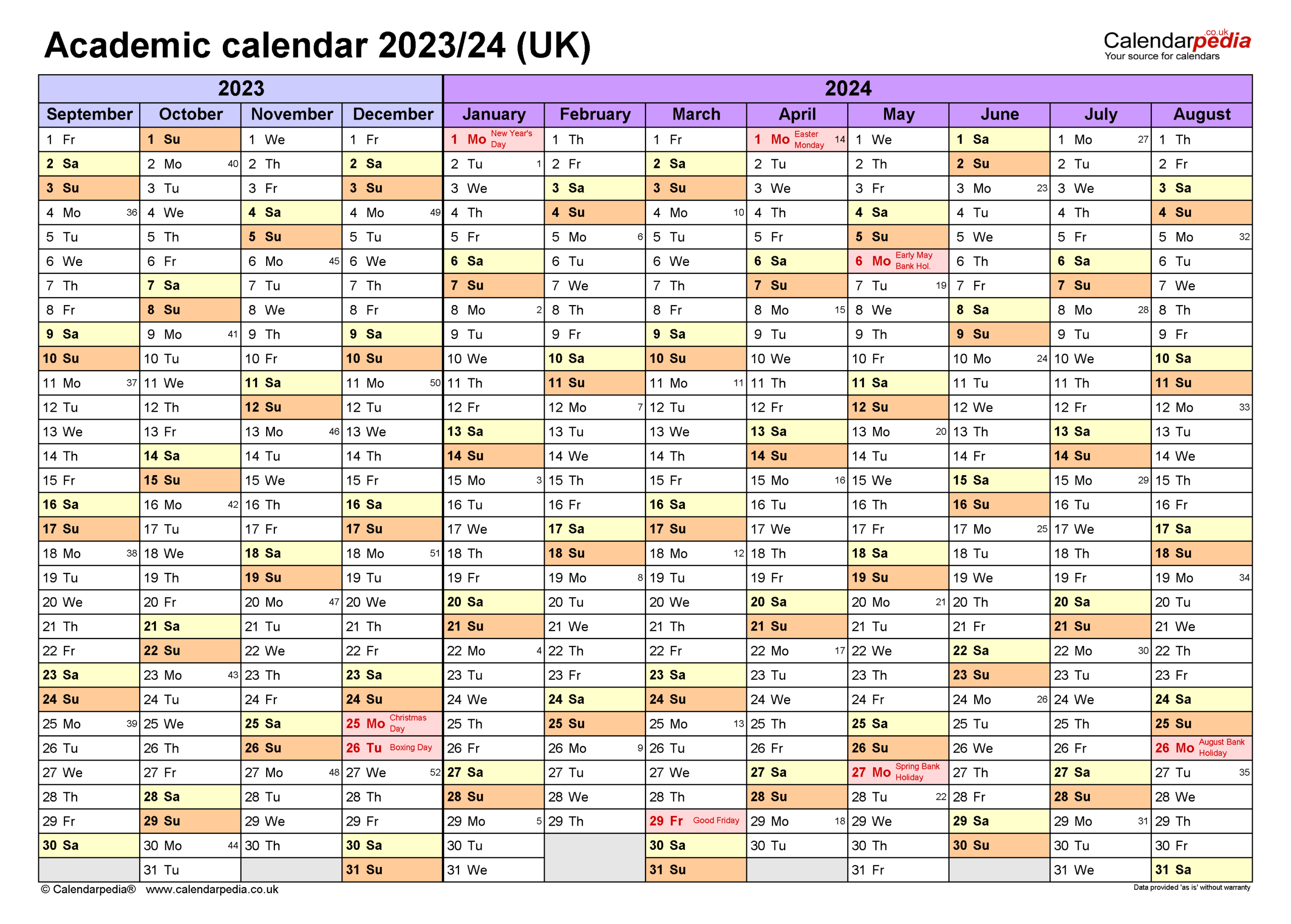 Academic Calendars 2023/24 Uk - Free Printable Word Templates | 2023 Calendar 2024 Printable Academic