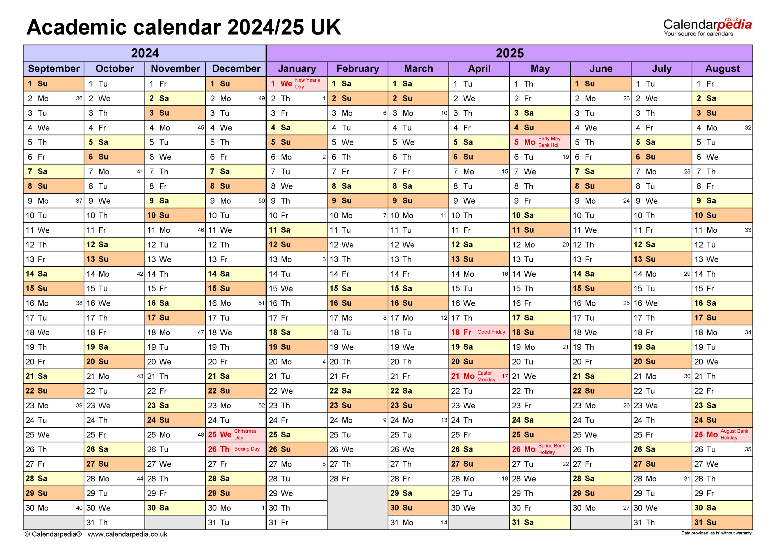 Academic Calendars 2024/25 Uk - Free Printable Word Templates | 2024 Calendar Printable UK Word