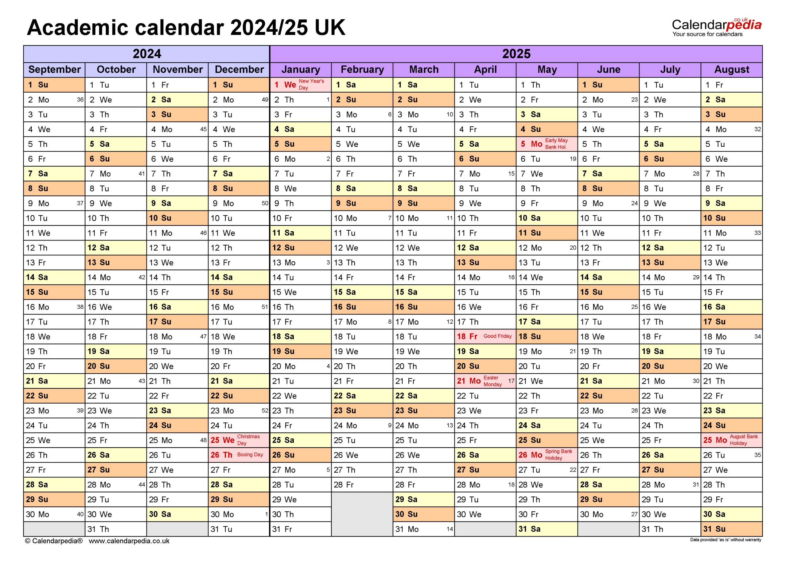 Academic Calendars 2024/25 Uk - Free Printable Word Templates | Free Printable Calendar 2024 Uk Word