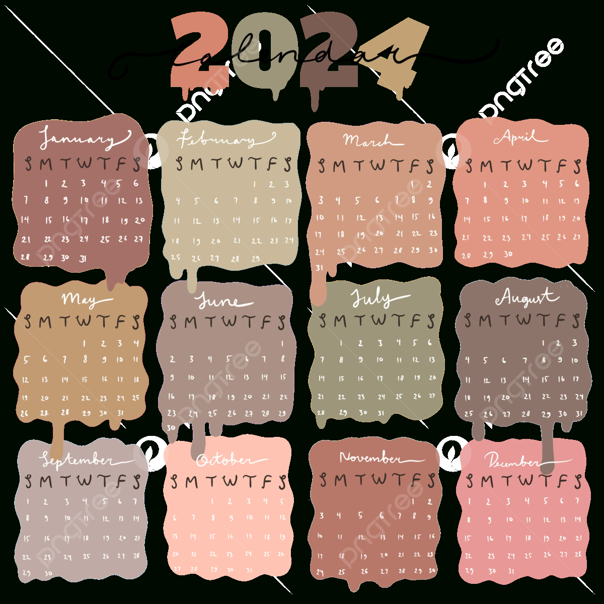 Aesthetic 2024 Calendar Handwriting, 2024 Calendar, Aesthetic | Printable Calendar 2024 Aesthetic