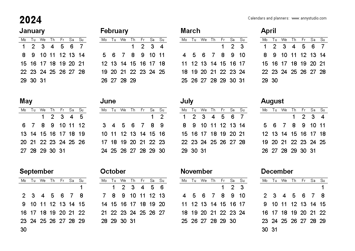 Anny Studio | Calendar 2024 Printable Australia