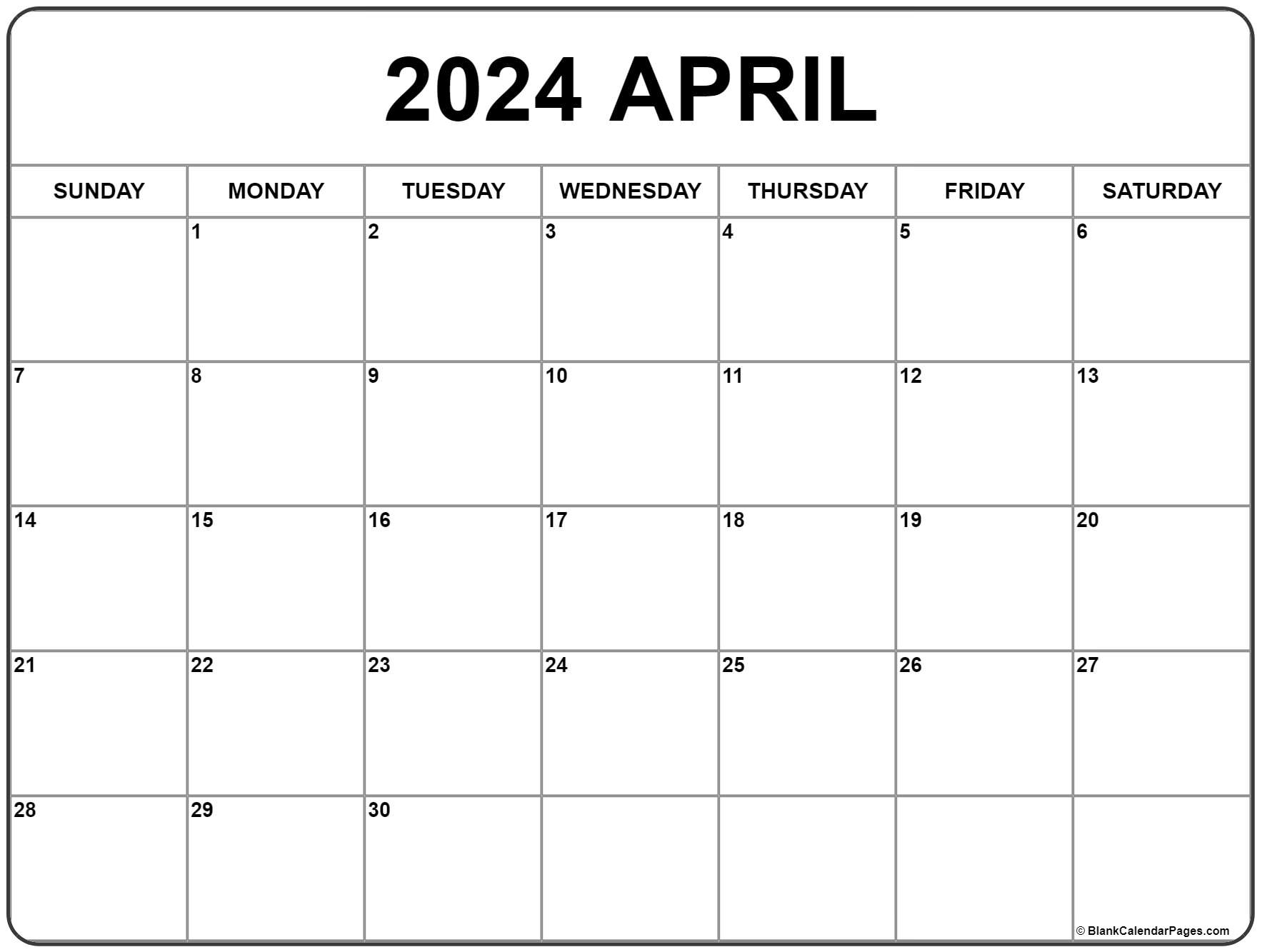 April 2024 Calendar | Free Printable Calendar | April 2024 Calendar Printable Free