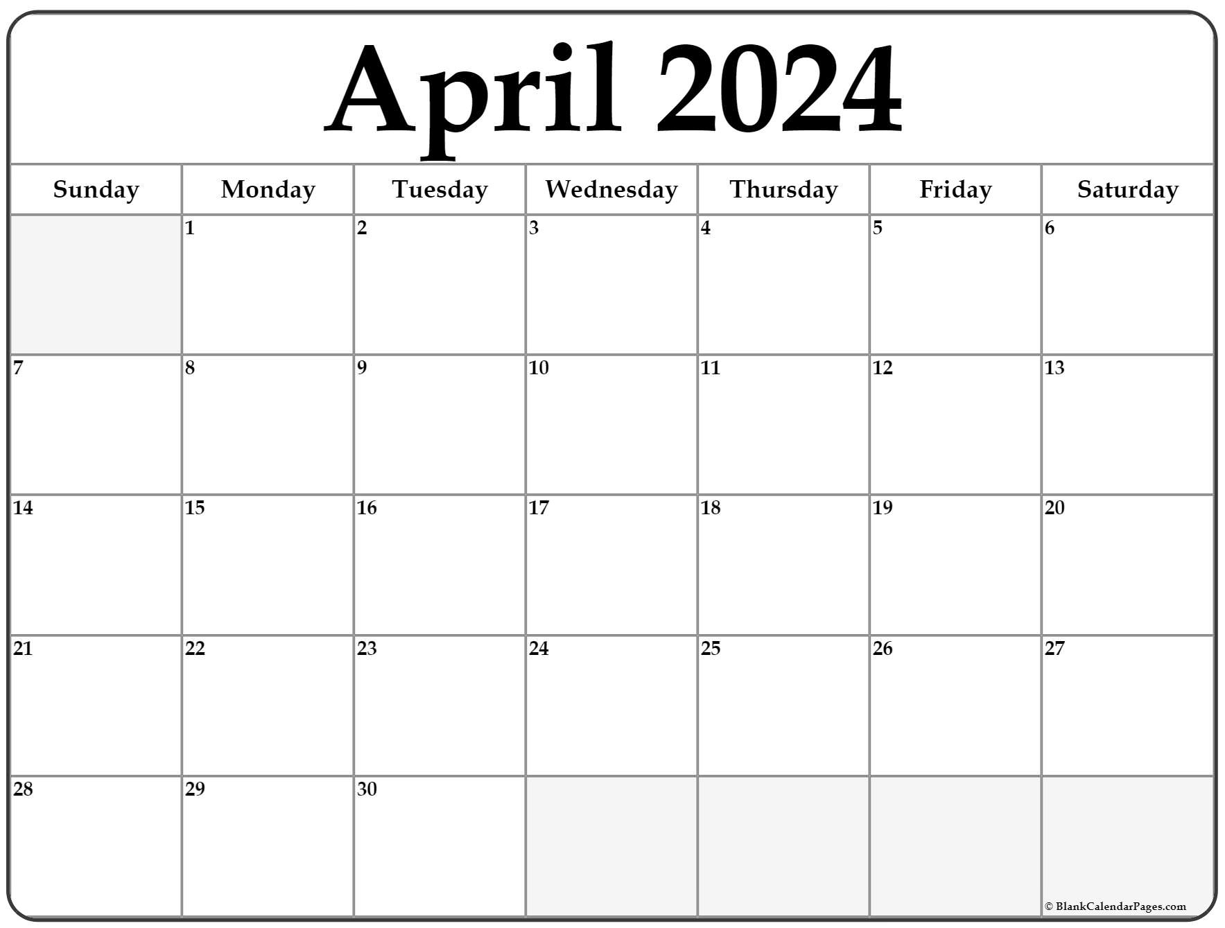 April 2024 Calendar | Free Printable Calendar | April 2024 Printable Calendar