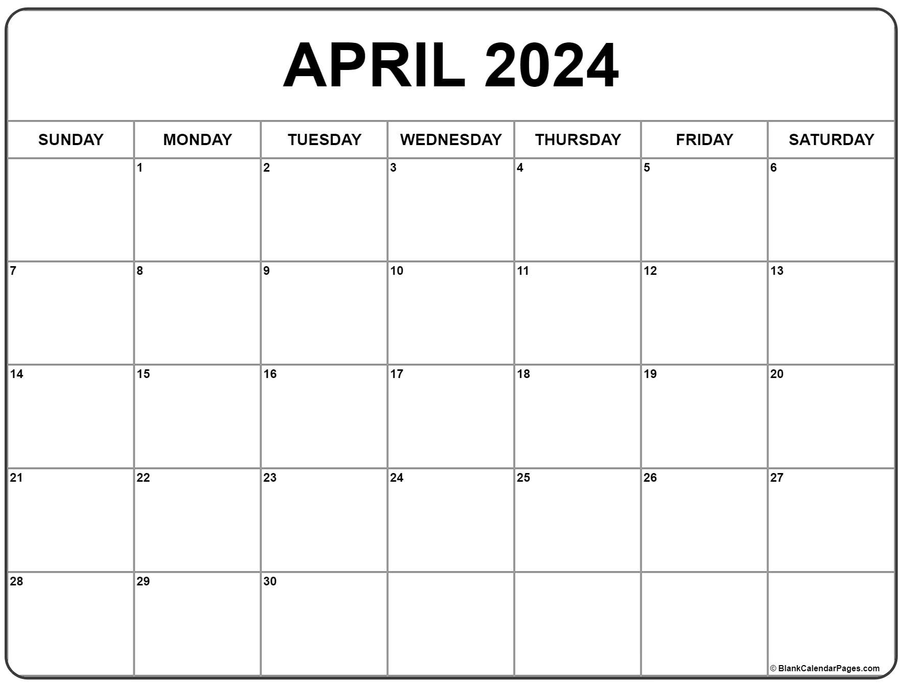 April 2024 Calendar | Free Printable Calendar | Free Printable Calendar 2024 April