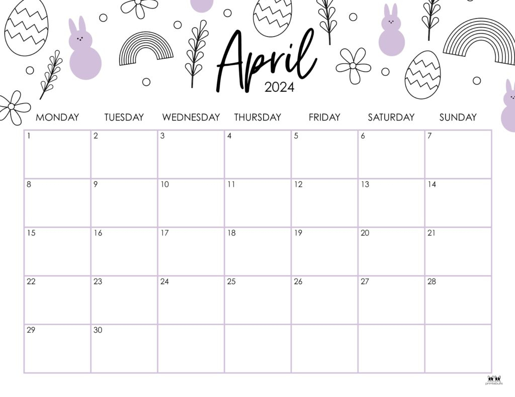 April 2024 Calendars - 50 Free Printables | Printabulls | April 2024 Calendar Printable Free