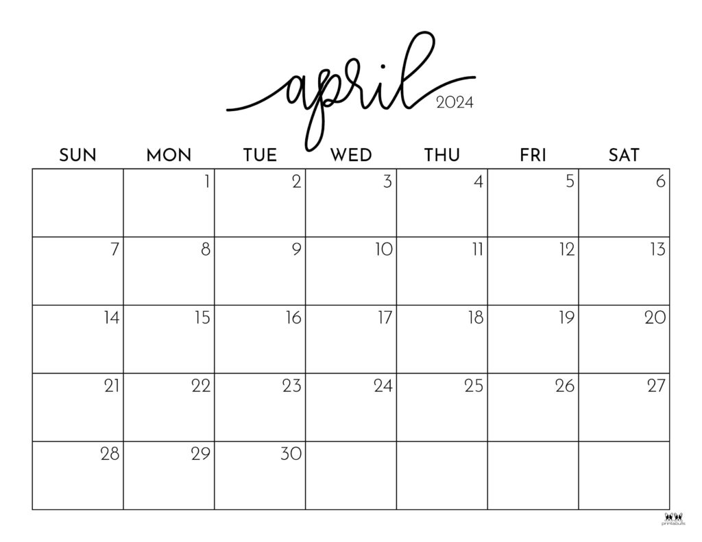 April 2024 Calendars - 50 Free Printables | Printabulls | April 2024 Printable Calendar